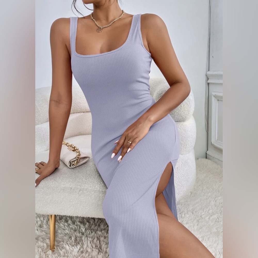 Lilac Midi Dress with Side Slit